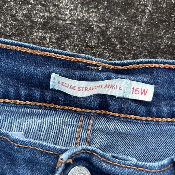 Levi's Dark Blue Distressed Straight Leg Jeans - Picture 6 of 8